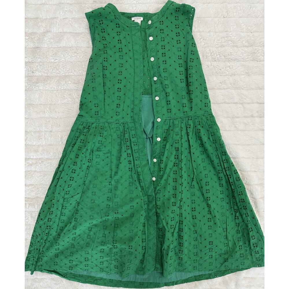 J.CREW Green Eyelet Sleeveless Fit & Flare Knee Length Dress Button Accent L
